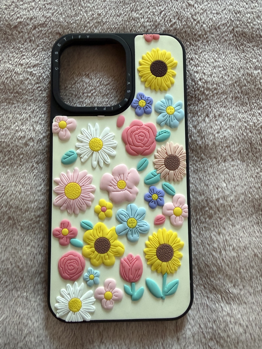 15 Pro Max Pastel Floral 3D Sunflower Phone Case - Cream, Yellow, Pink, Blue